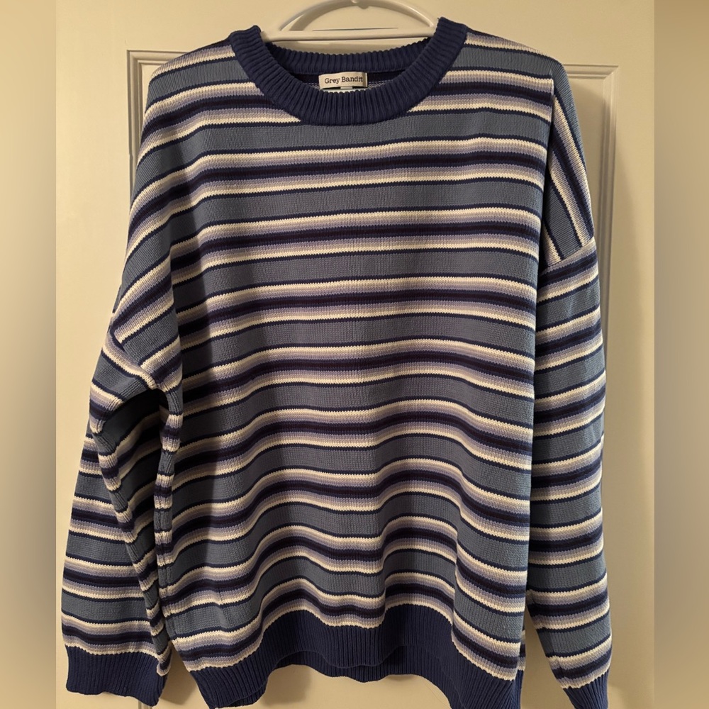 Grey Bandit Striped Blue Sweater Cardigan